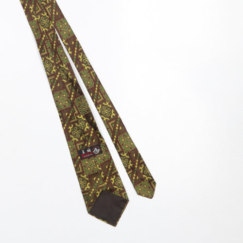 Great Wall Men Brown Green Geometric 100% Silk Tie