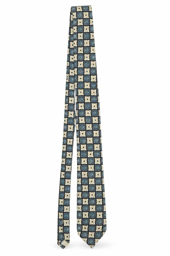 Front view of Woods & Gray Men's Aqua Geometric Pure Silk Tie