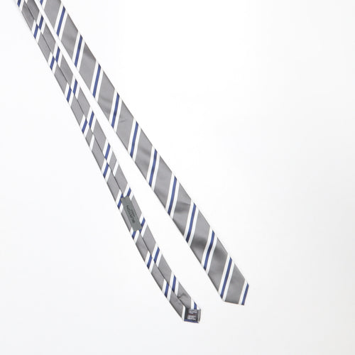 Burton London Men's Grey Blue Striped Polyester Tie