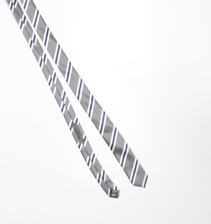 Burton London Men's Grey Blue Striped Polyester Tie