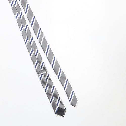 Burton London Men's Grey Blue Striped Polyester Tie