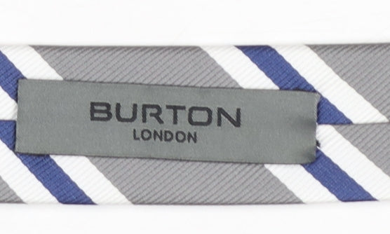 Burton London Men's Grey Blue Striped Polyester Tie