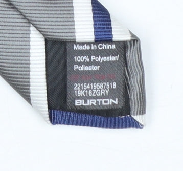 Burton London Men's Grey Blue Striped Polyester Tie