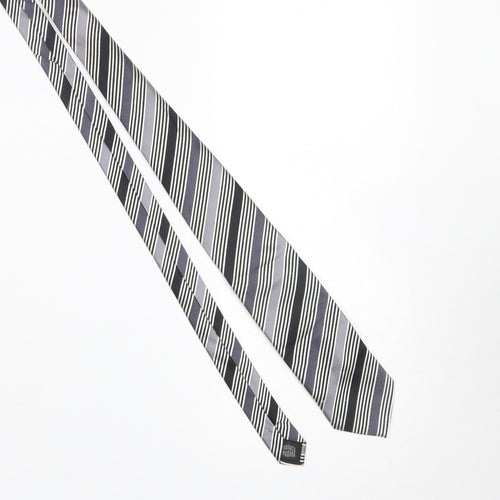 French Connection Men's Black Striped Slim Silk Tie