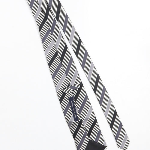 French Connection Men's Black Striped Slim Silk Tie
