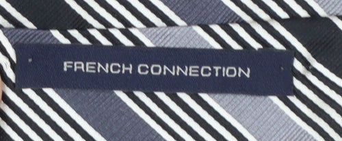 French Connection Men's Black Striped Slim Silk Tie