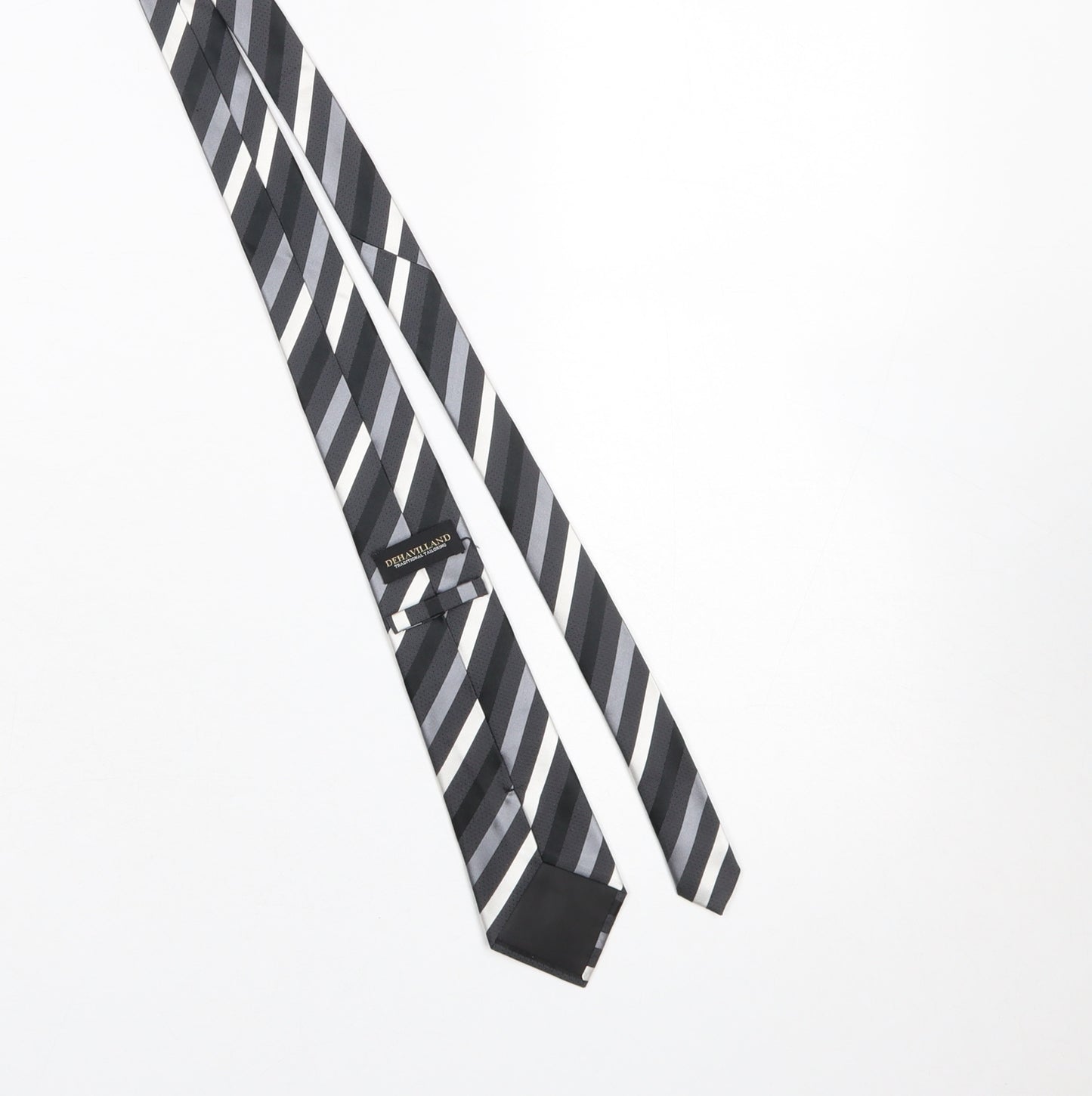 Dehavilland Men's Grey Striped 100% Silk Woven Tie