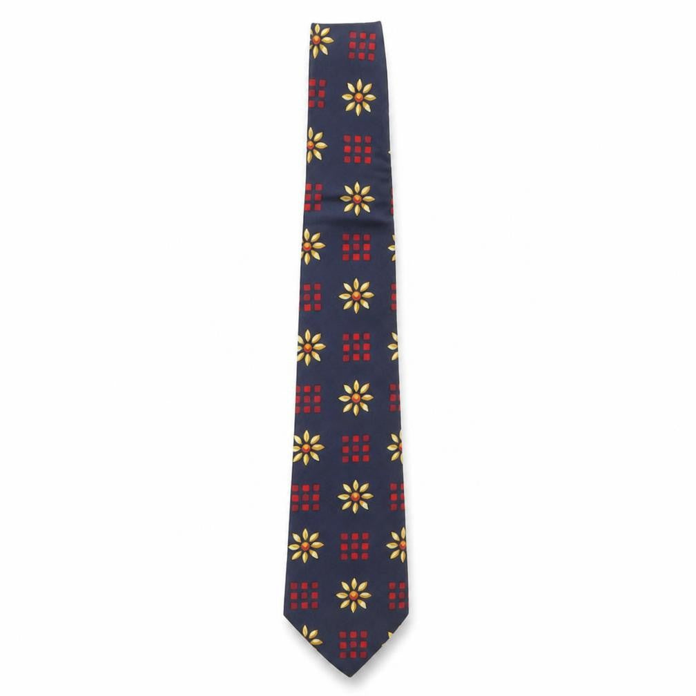 Front view of ITEMS Men's Navy Blue Pure Silk Floral Tie