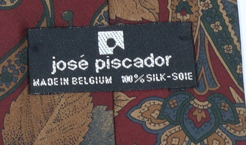 José Piscador Men’s Red Paisley Designer 100% Silk Tie One Size