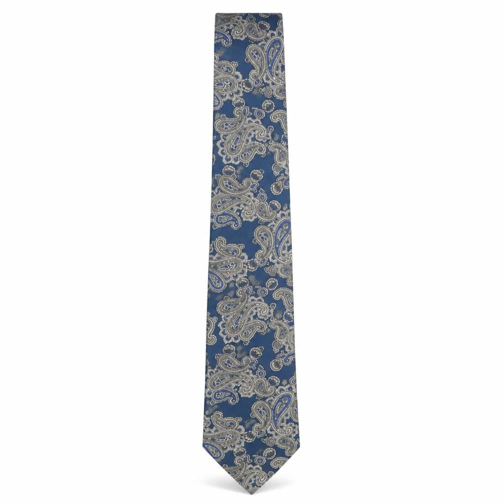 Front view of Enrico Rossini Men's Blue Paisley Polyester Tie