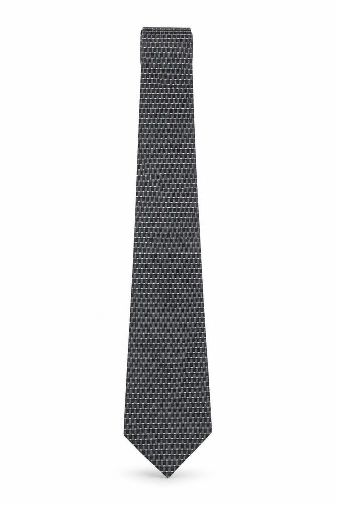 Front view of Pierre Cardin Men's Black Silk Checked Slim Tie 176cm