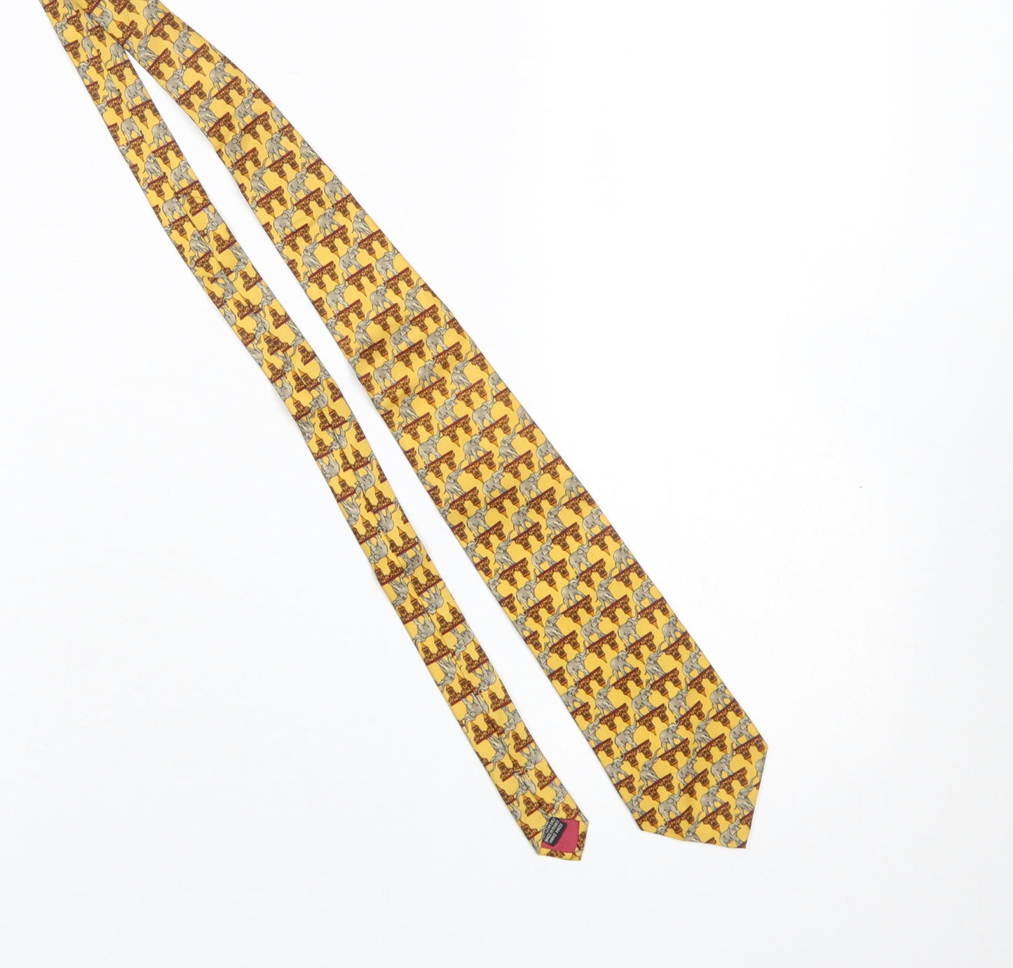 Woodbridge Men’s Yellow Elephant Pattern Silk Tie Handmade