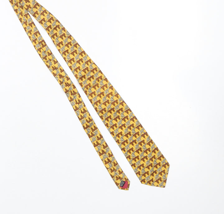 Woodbridge Men’s Yellow Elephant Pattern Silk Tie Handmade