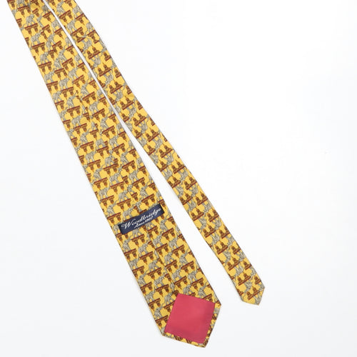 Woodbridge Men’s Yellow Elephant Pattern Silk Tie Handmade