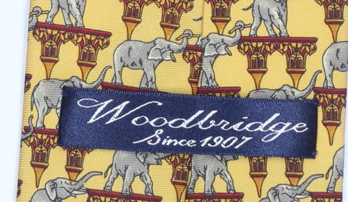Woodbridge Men’s Yellow Elephant Pattern Silk Tie Handmade