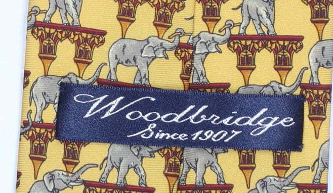 Woodbridge Men’s Yellow Elephant Pattern Silk Tie Handmade