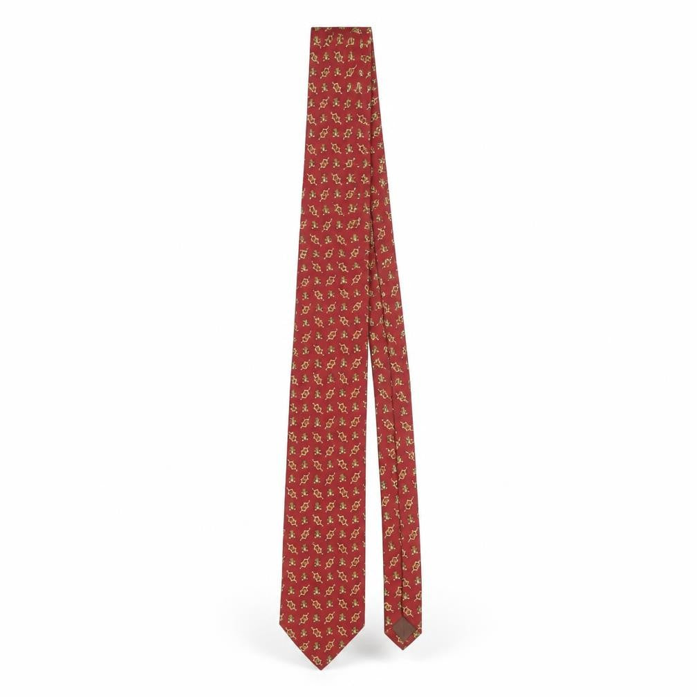 Front view of Fox & Chave Men's Red Silk Teddy Bear Pattern Tie - One Size