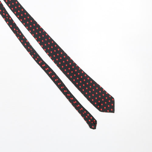 Carnaval de Paris Men's Black Red Polka Dot Pure Silk Slim Tie