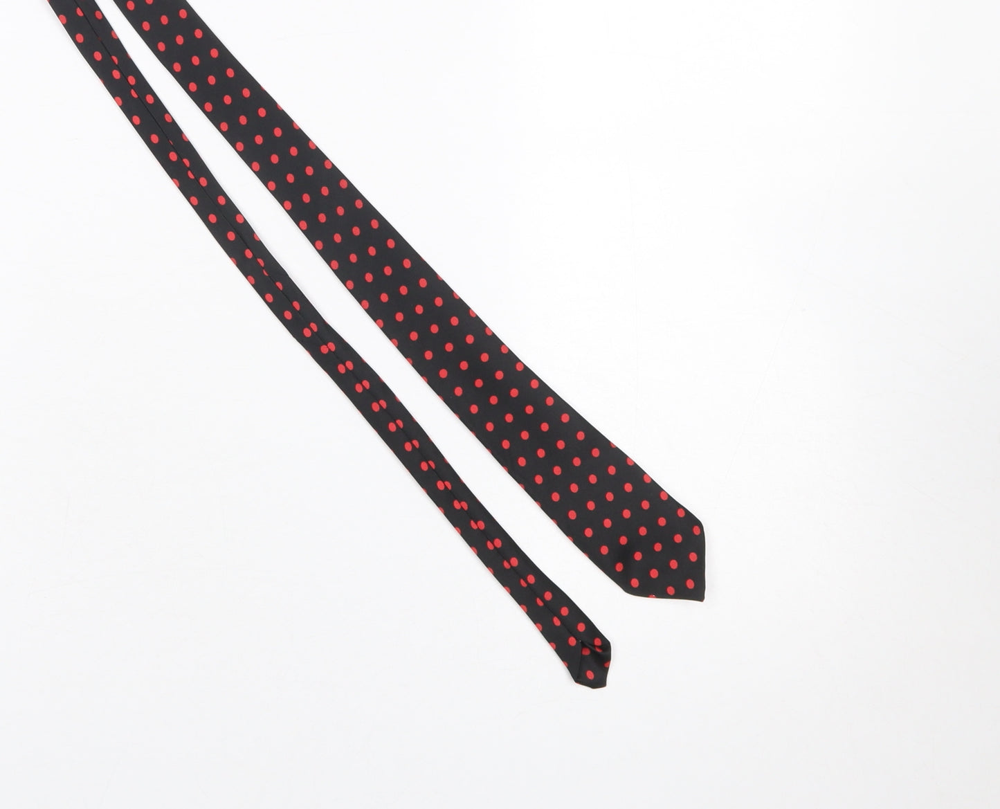 Carnaval de Paris Men's Black Red Polka Dot Pure Silk Slim Tie