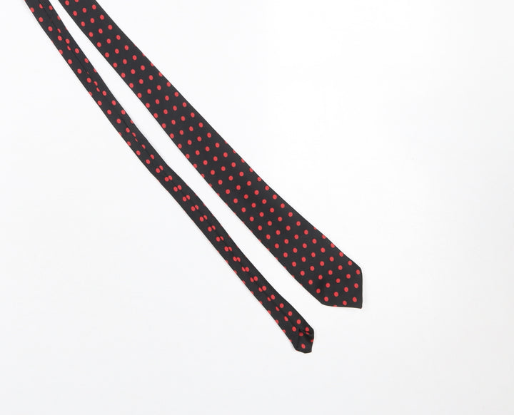Carnaval de Paris Men's Black Red Polka Dot Pure Silk Slim Tie