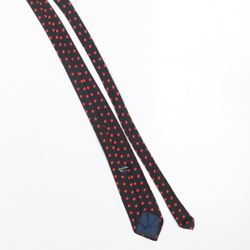 Carnaval de Paris Men's Black Red Polka Dot Pure Silk Slim Tie