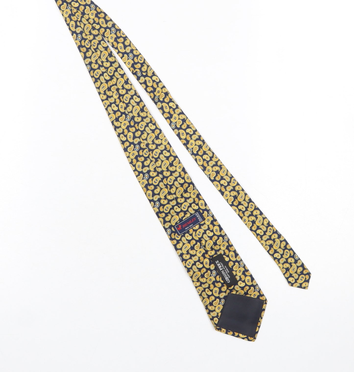 Hemley Gibson Price Men's Navy & Gold Paisley Silk Tie 176cm