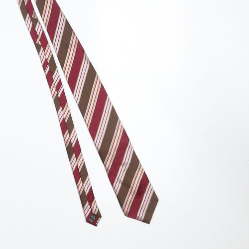 Atlas Design Men's Burgundy Brown Striped Silk Tie One Size Classic