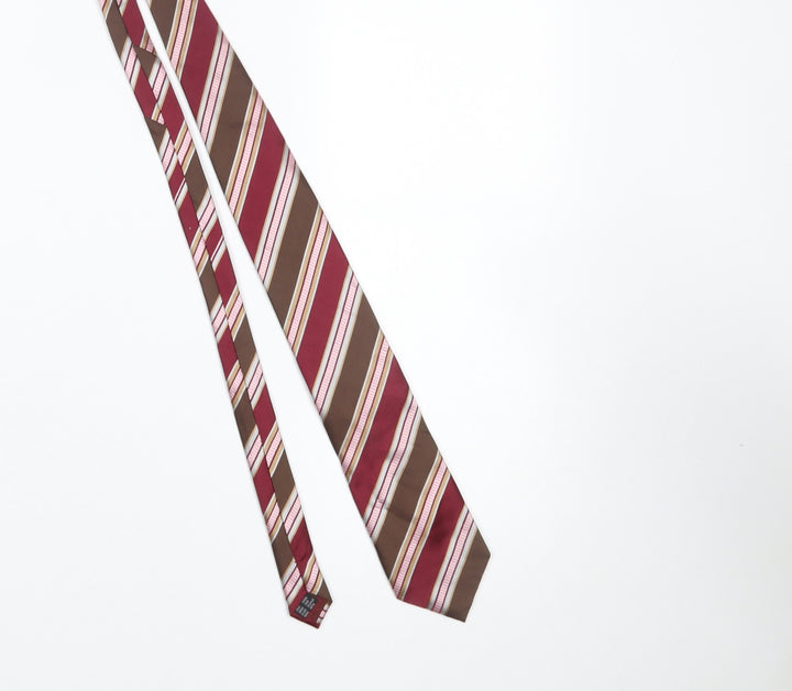 Atlas Design Men's Burgundy Brown Striped Silk Tie One Size Classic