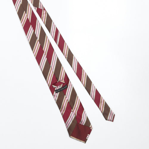 Atlas Design Men's Burgundy Brown Striped Silk Tie One Size Classic