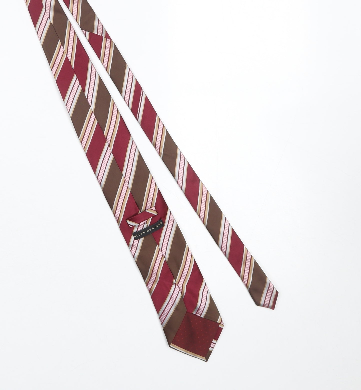 Atlas Design Men's Burgundy Brown Striped Silk Tie One Size Classic