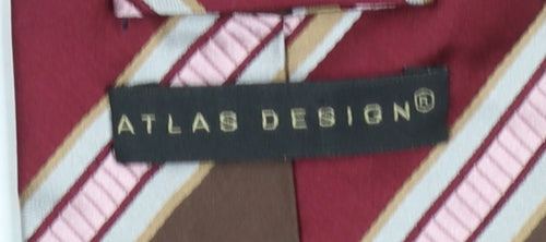 Atlas Design Men's Burgundy Brown Striped Silk Tie One Size Classic