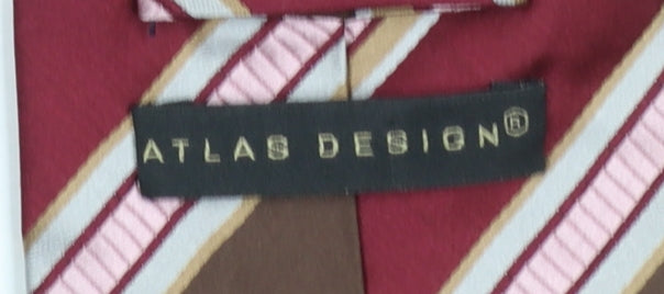 Atlas Design Men's Burgundy Brown Striped Silk Tie One Size Classic