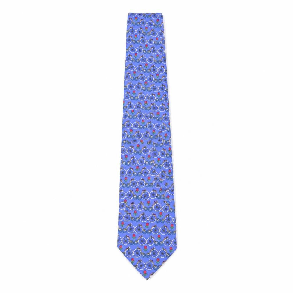 Front view of Michelsons Men's Blue Silk Bicycle Floral Pattern Tie