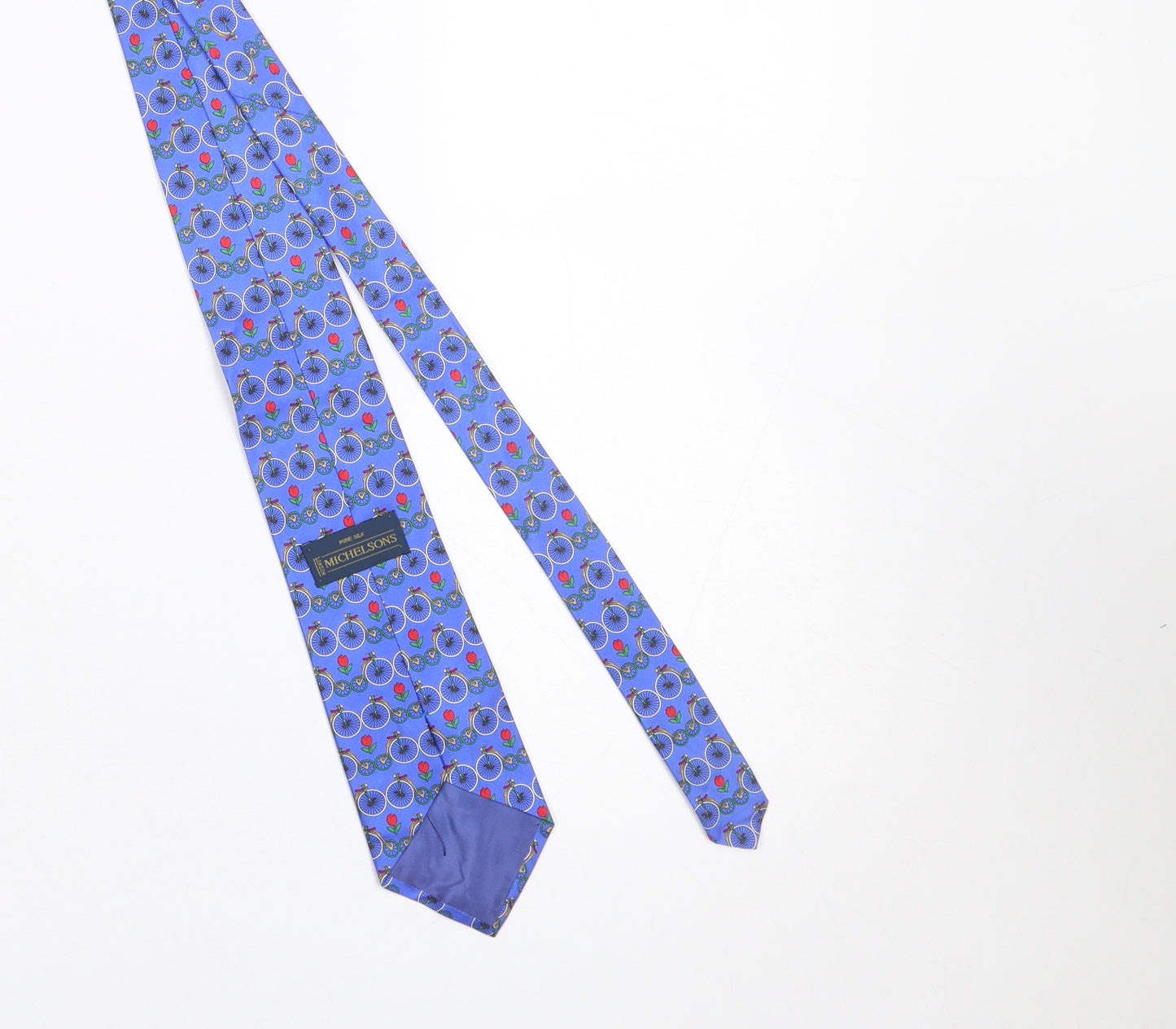 Michelsons Men's Blue Silk Bicycle Floral Pattern Tie