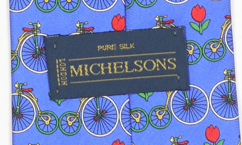 Michelsons Men's Blue Silk Bicycle Floral Pattern Tie