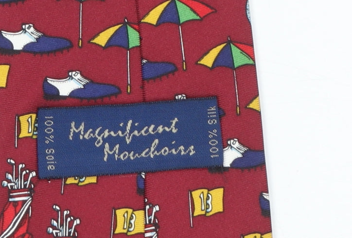 Magnificent Mouchairs Men's Red Silk Golf Print Tie 176 Slim Style