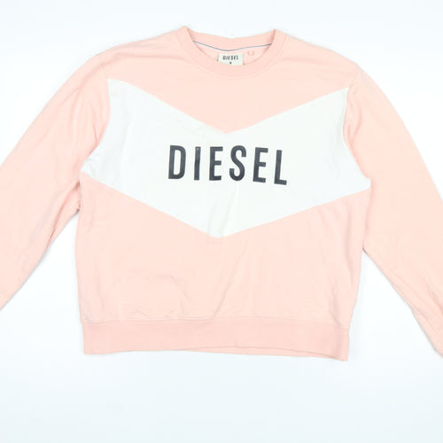 Diesel Womens Pink White Logo Crew Neck Cotton Sweatshirt M