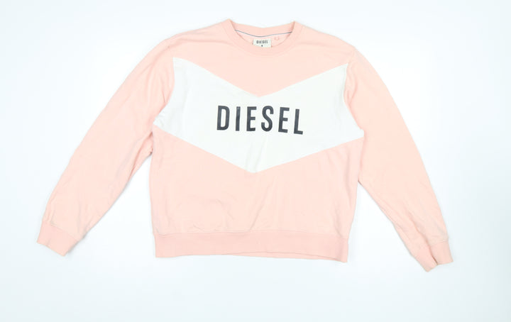 Diesel Womens Pink White Logo Crew Neck Cotton Sweatshirt M