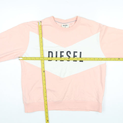 Diesel Womens Pink White Logo Crew Neck Cotton Sweatshirt M