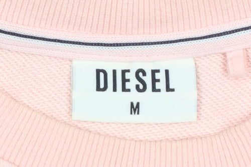 Diesel Womens Pink White Logo Crew Neck Cotton Sweatshirt M