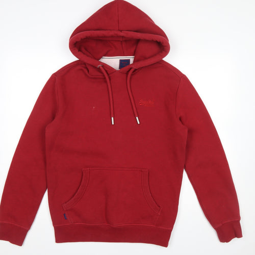 Superdry Men's Red Pullover Hoodie Size S Fleece Cotton Blend