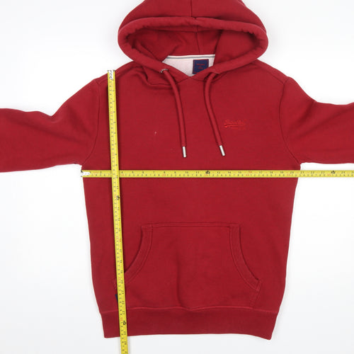 Superdry Men's Red Pullover Hoodie Size S Fleece Cotton Blend