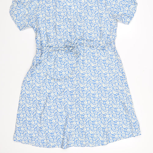 Dunnes Women Blue Floral A-Line Short Sleeve Knee Length Dress Size 14