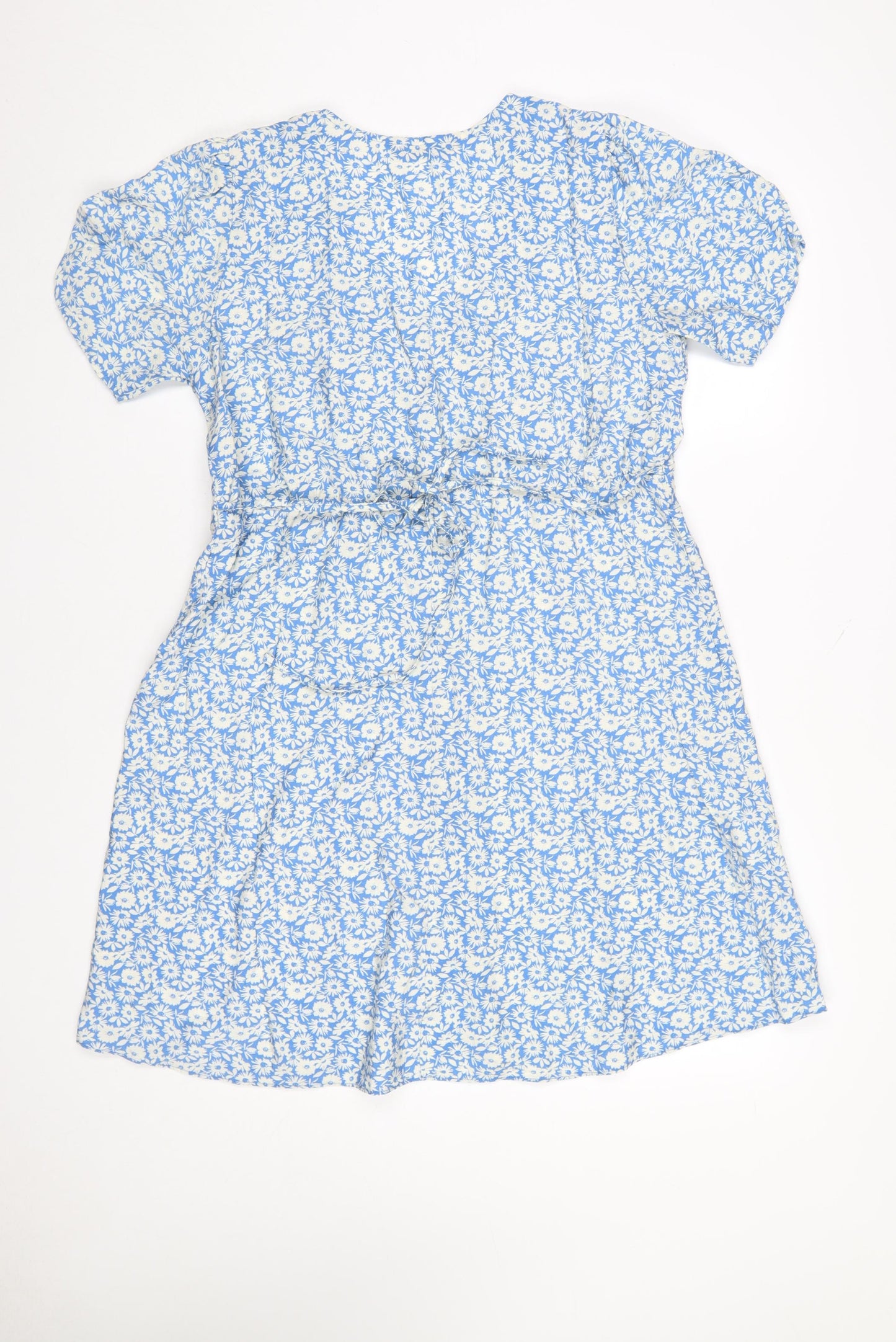 Dunnes Women Blue Floral A-Line Short Sleeve Knee Length Dress Size 14