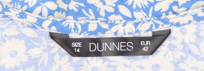 Dunnes Women Blue Floral A-Line Short Sleeve Knee Length Dress Size 14