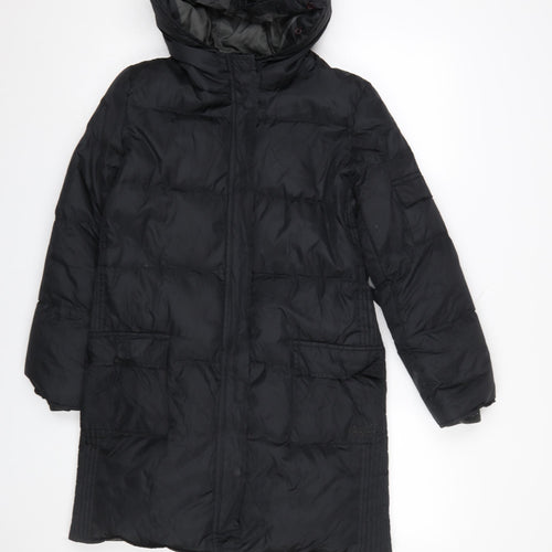 Jigsaw Junior Girls Black 12-13 Years Long Hooded Down Puffer Coat