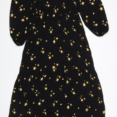 Marks and Spencer Women’s Black Star Print Midi Fit & Flare Dress Size 10