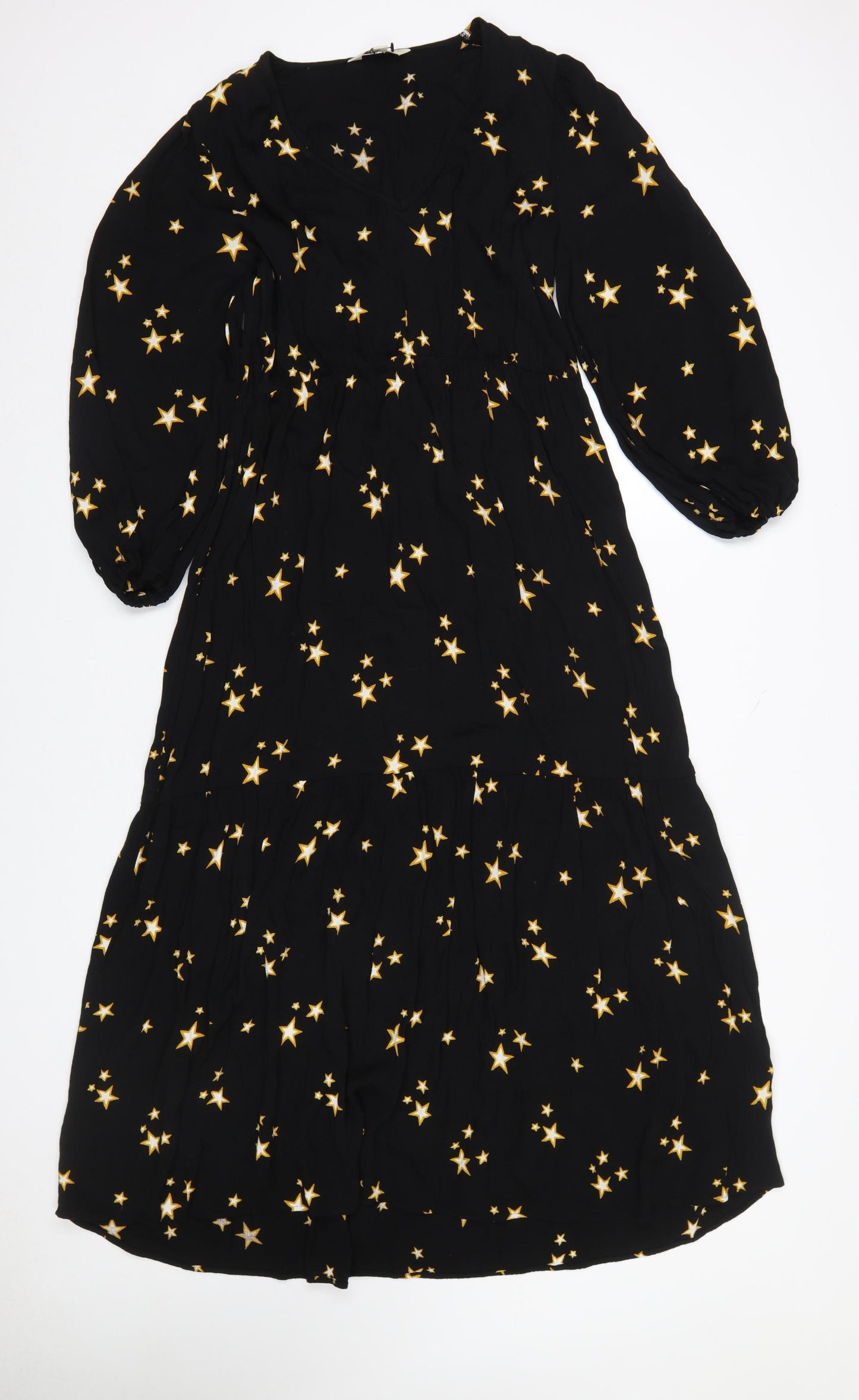 Marks and Spencer Women’s Black Star Print Midi Fit & Flare Dress Size 10