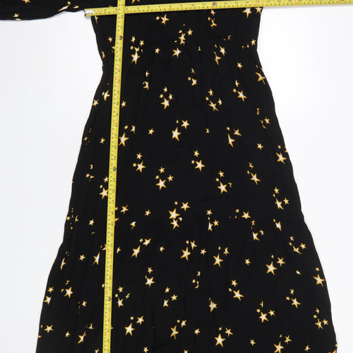 Marks and Spencer Women’s Black Star Print Midi Fit & Flare Dress Size 10