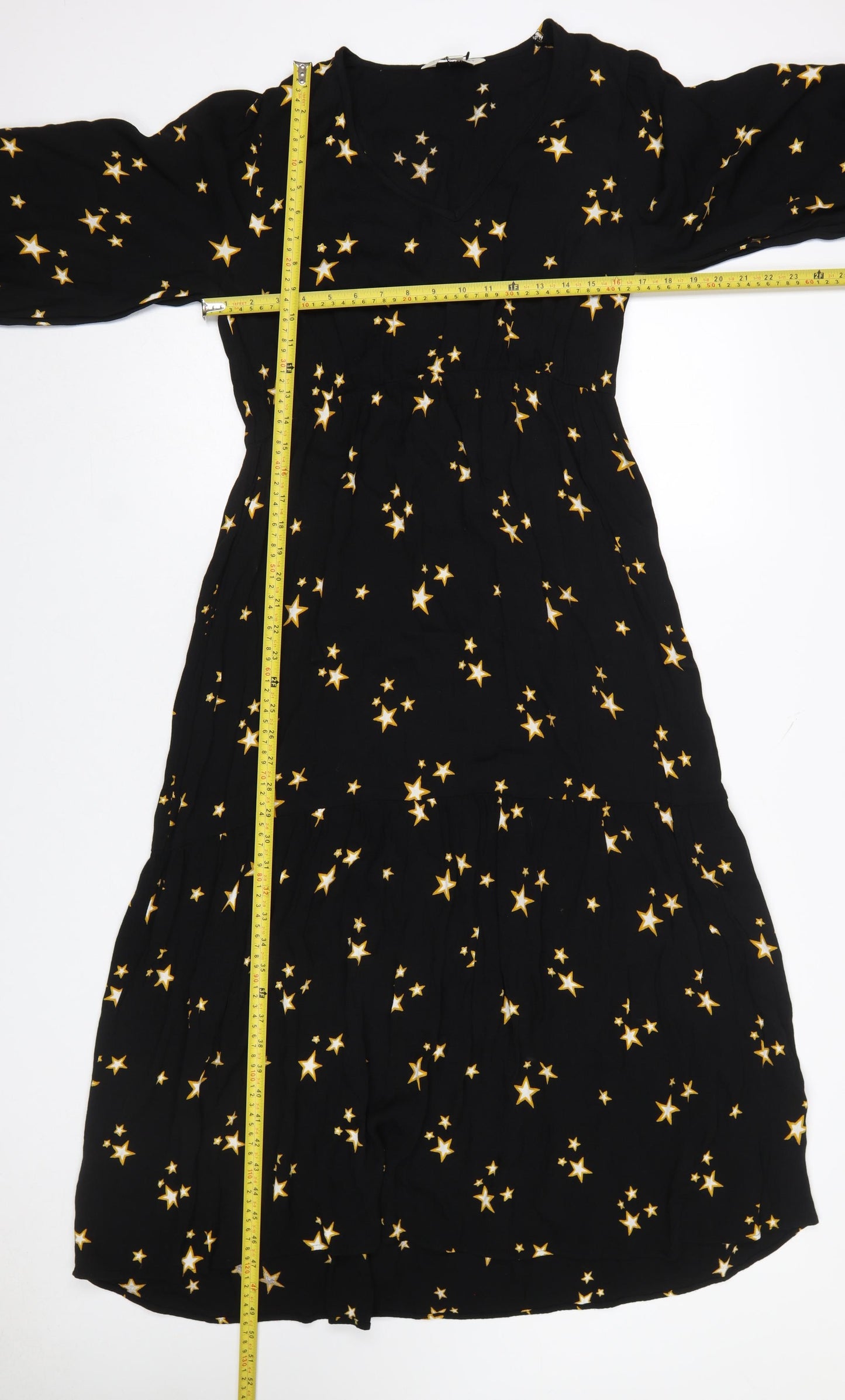 Marks and Spencer Women’s Black Star Print Midi Fit & Flare Dress Size 10